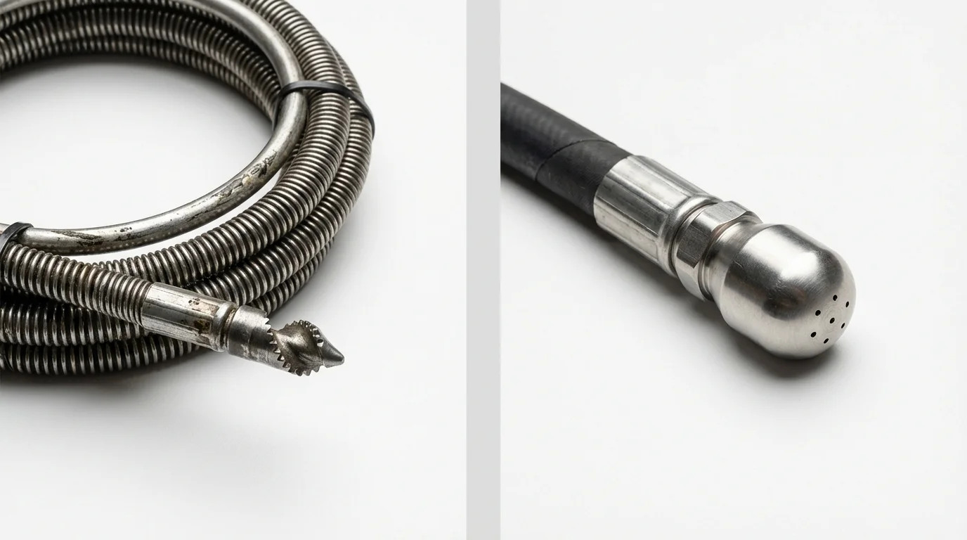 Drain snake cable and hydro jetting nozzle used for drain cleaning in Lusk, WY
