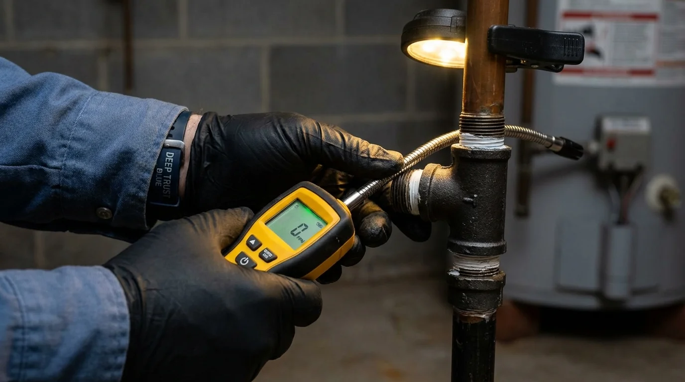 Gas leak detection with electronic sniffer by Johns Plumbing LLC in Lusk