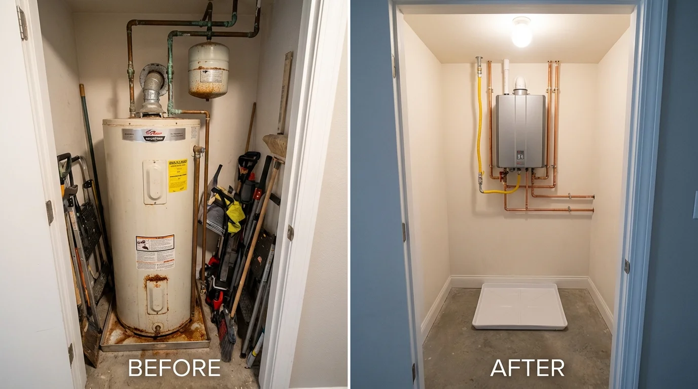 Tank water heater versus wall-mounted tankless unit comparison for Lusk, WY homeowners